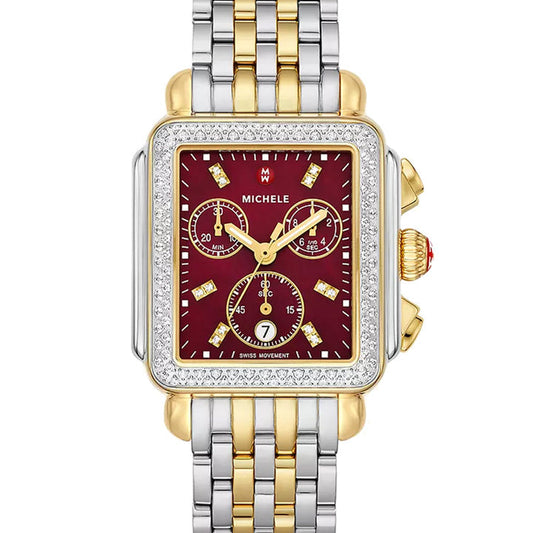 Michele Deco Two-Tone 18K Gold-Plated Red Mother-of-Pearl Diamond Watch - MWW06A000799