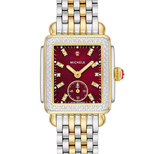 Michele Deco Mid Two-Tone 18K Gold-Plated Red Mother-of-Pearl Diamond Watch - MWW06V000130