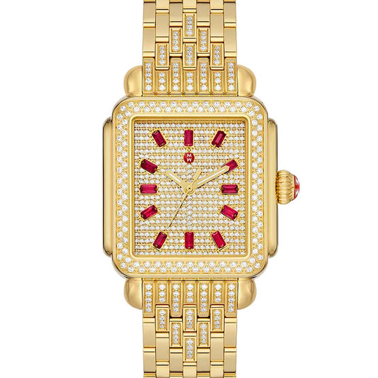 Michele Limited Edition Deco 18K Gold-Plated Ruby & Diamond Watch - MWW06T000252