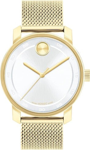 Men's Movado Bold® Access Gold-Tone Mesh Strap Watch with White Dial 3601077