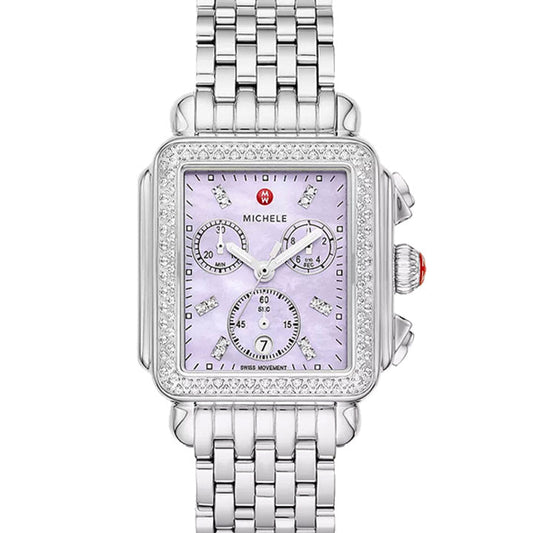 Michele Deco Stainless Steel Purple Mother-of-Pearl Diamond Watch - MWW06A000800